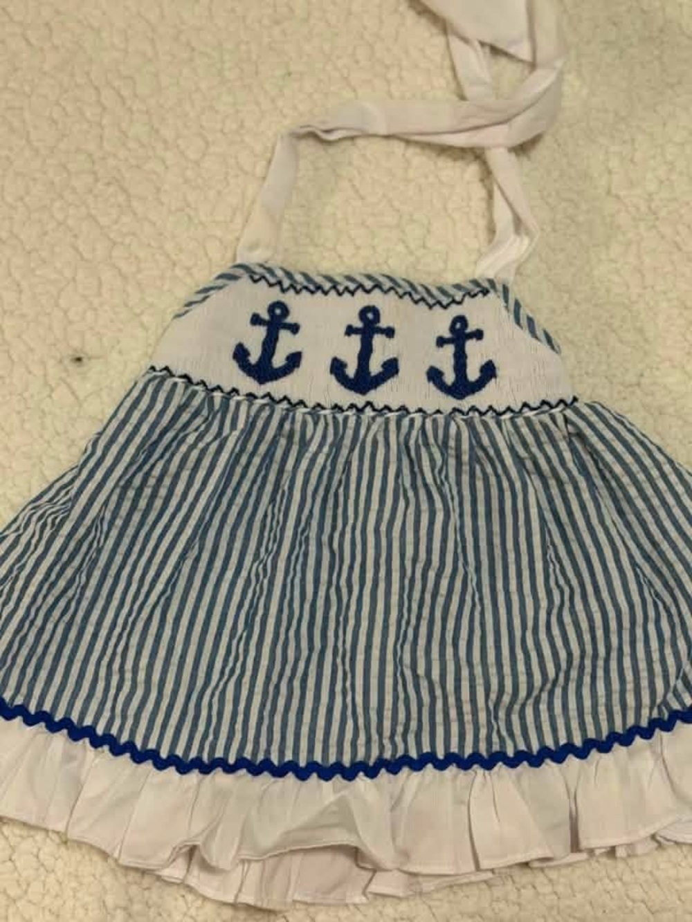 Girls Blue Anchor Halter Dress - Nautical Striped Kids Accessory
